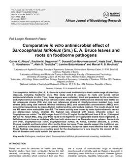 Comparative in Vitro Antimicrobial Effect of Sarcocephalus Latifolius (Sm.) E