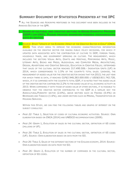 Summary Document of Statistics Presented at the Ipc