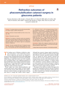 Refractive Outcomes of Phacoemulsification Cataract Surgery in Glaucoma Patients