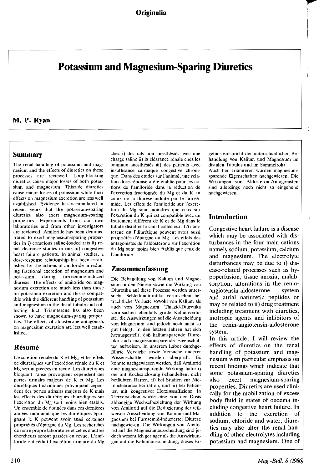 Potassium and Magnesium-Sparing Diuretics