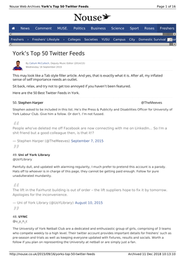 York's Top 50 Twitter Feeds | Nouse