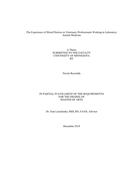 The Experience of Moral Distress in Veterinary Professionals Working in Laboratory Animal Medicine