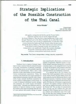Strategic Implications of the Possible Construction of the Thai Canal