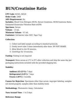 BUN/Creatinine Ratio