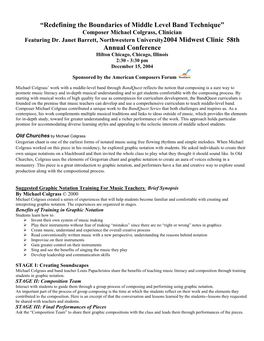 Redefining the Boundaries of Middle Level Band Technique” Composer Michael Colgrass, Clinician Featuring Dr