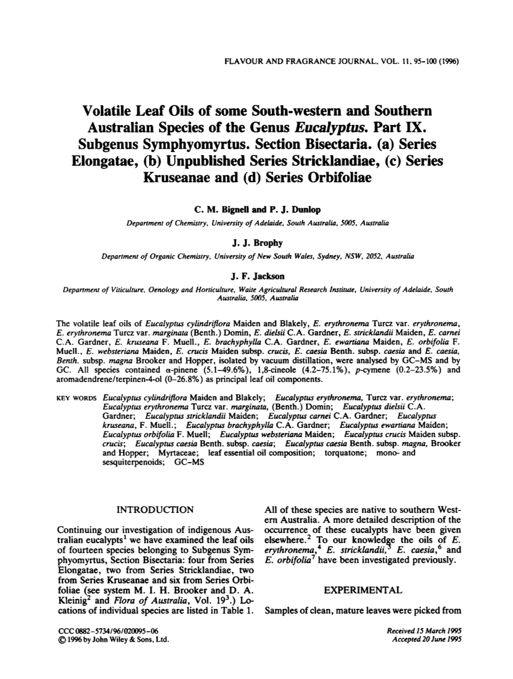 Volatile Leaf Oils of Some South-Western and Southern