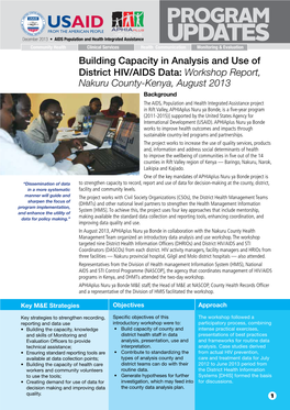 Workshop Report, Nakuru County-Kenya, August 2013