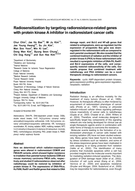 Radiosensitization by Targeting Radioresistance-Related Genes with Protein Kinase a Inhibitor in Radioresistant Cancer Cells