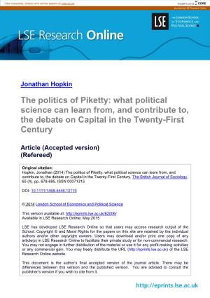 The Politics of Piketty: What Political Science Can Learn From, and Contribute To, the Debate on Capital in the Twenty-First Century