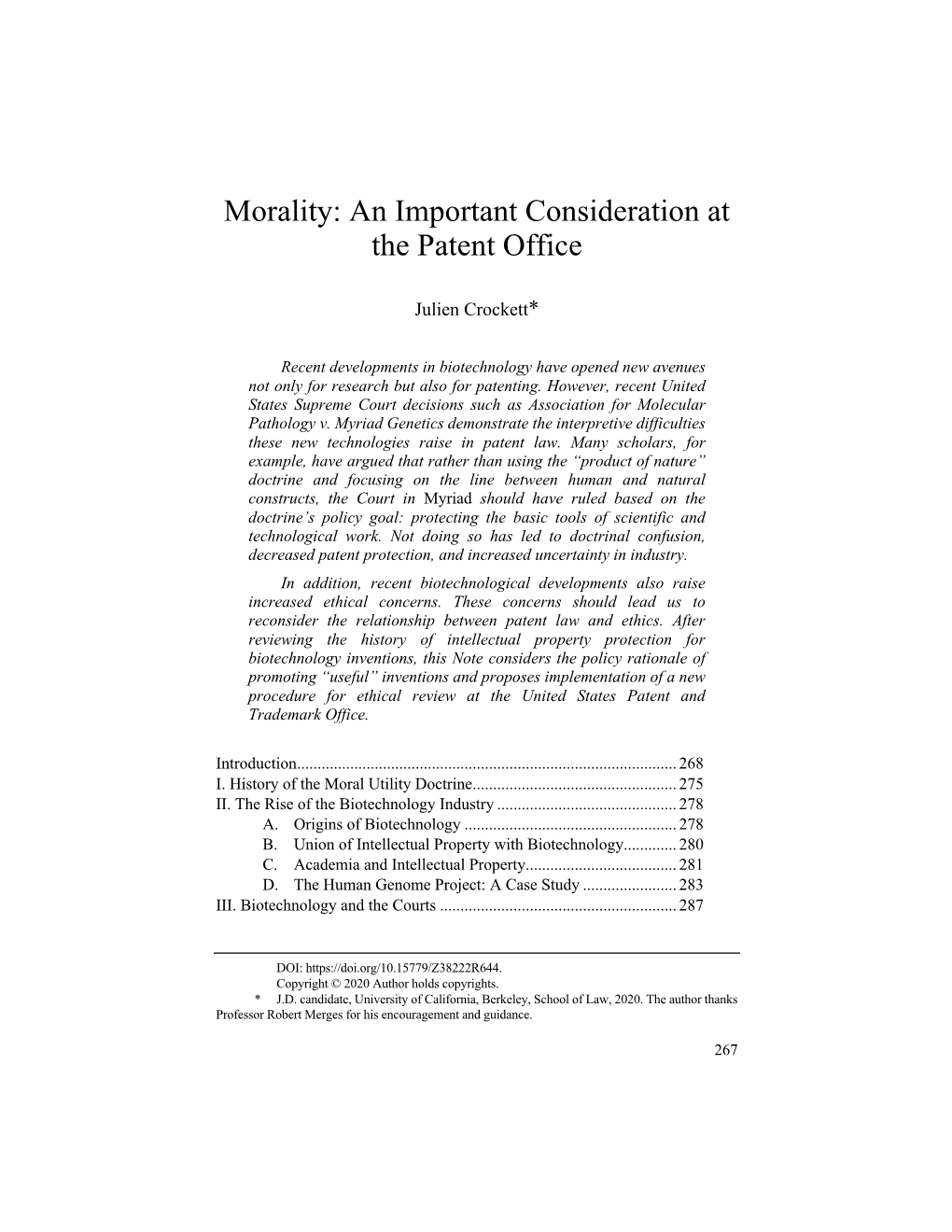 Morality: an Important Consideration at the Patent Office