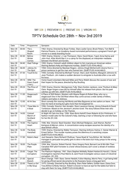 TPTV Schedule Oct 28Th – Nov 3Rd 2019