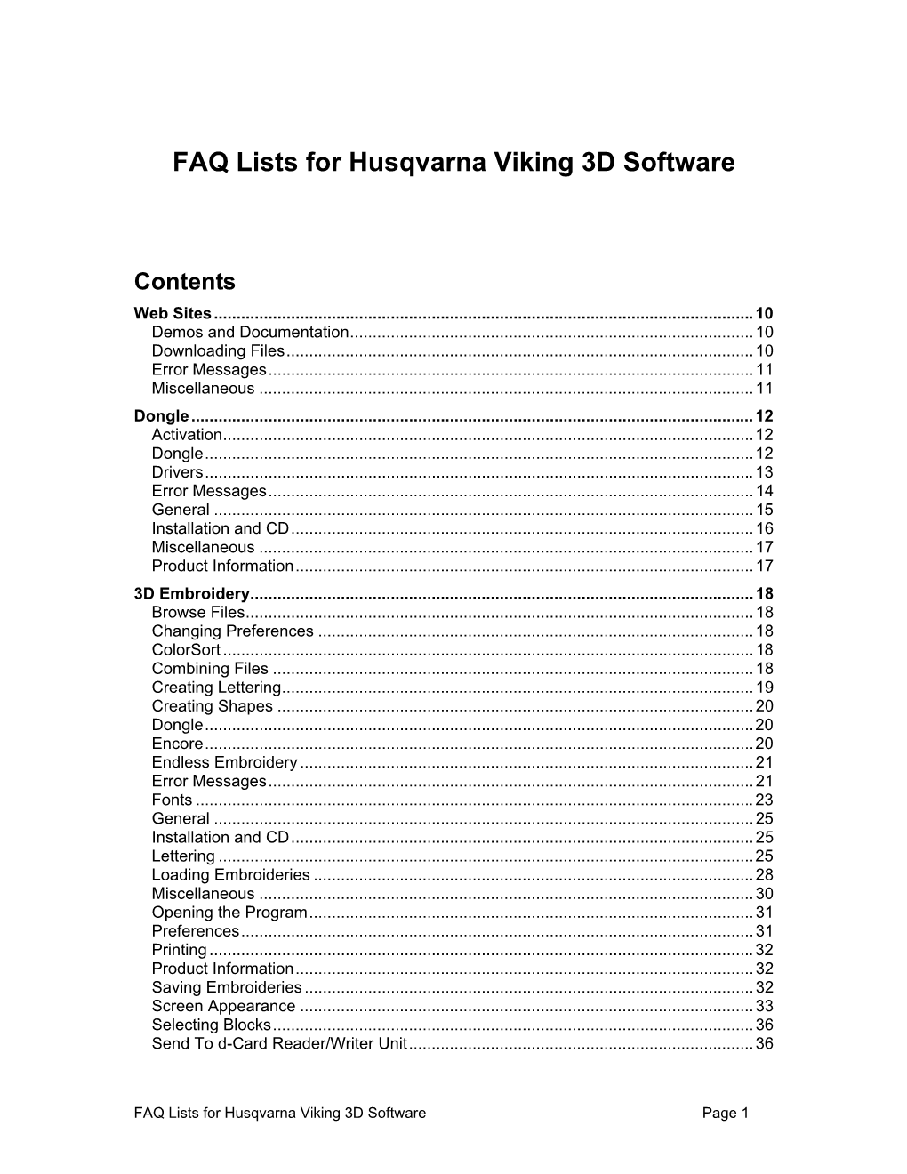 FAQ Lists for Husqvarna Viking 3D Software