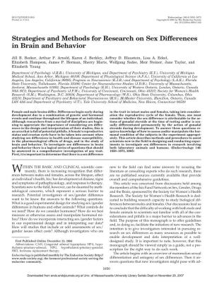 Strategies and Methods for Research on Sex Differences in Brain and Behavior