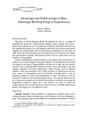 Advantages and Disadvantages of Beta- Adrenergic Blocking Drugs in Hypertension