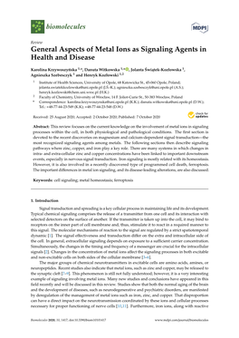 General Aspects of Metal Ions As Signaling Agents in Health and Disease