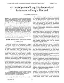 An Investigation of Long Stay International Retirement in Pattaya, Thailand