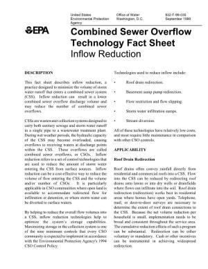 Combined Sewer Overflow Technology Fact Sheet Inflow Reduction