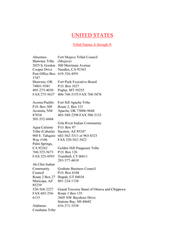 U S Tribal Names Addresses