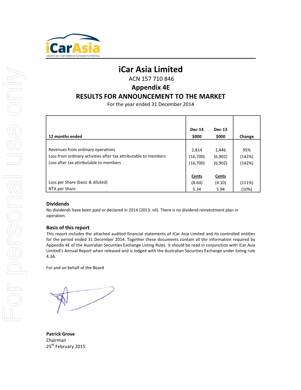 Icar Asia Limited and Controlled Entities ACN 157 710 846