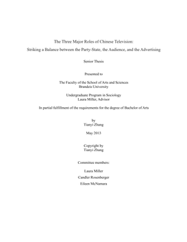 The Three Major Roles of Chinese Television: Striking a Balance Between the Party-State, the Audience, and the Advertising