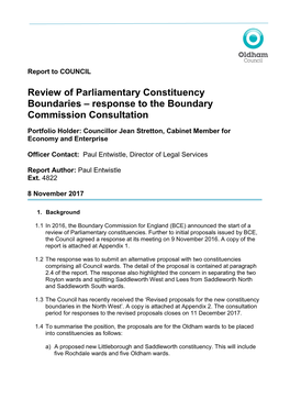 Review of Parliamentary Constituency Boundaries – Response to the Boundary Commission Consultation