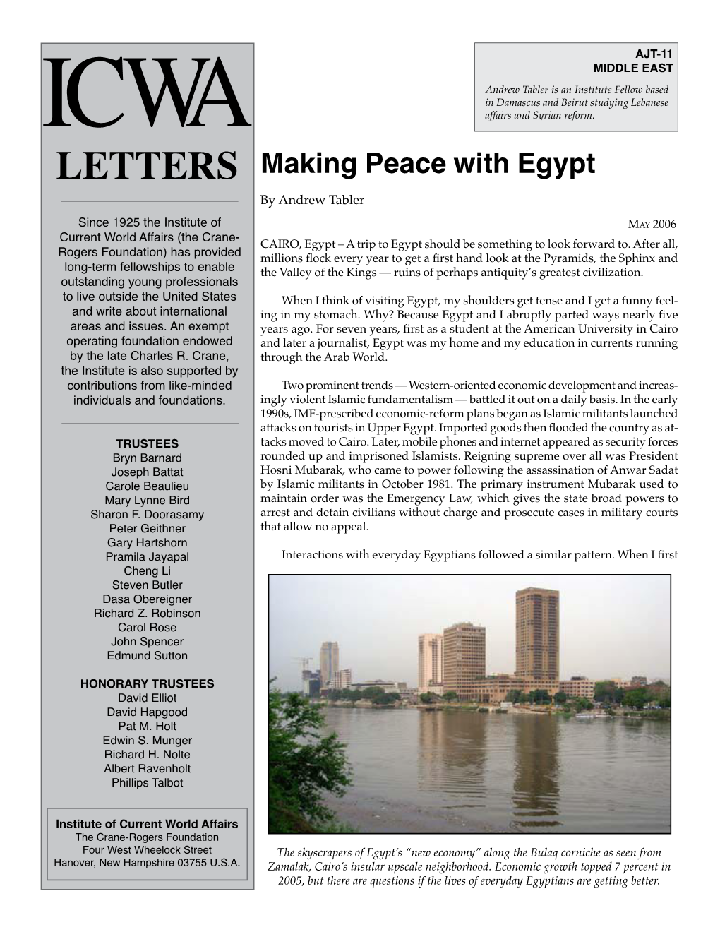 Making Peace with Egypt by Andrew Tabler