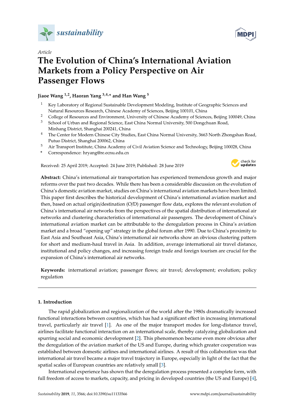 The Evolution of China's International Aviation Markets from a Policy Perspective on Air Passenger Flows