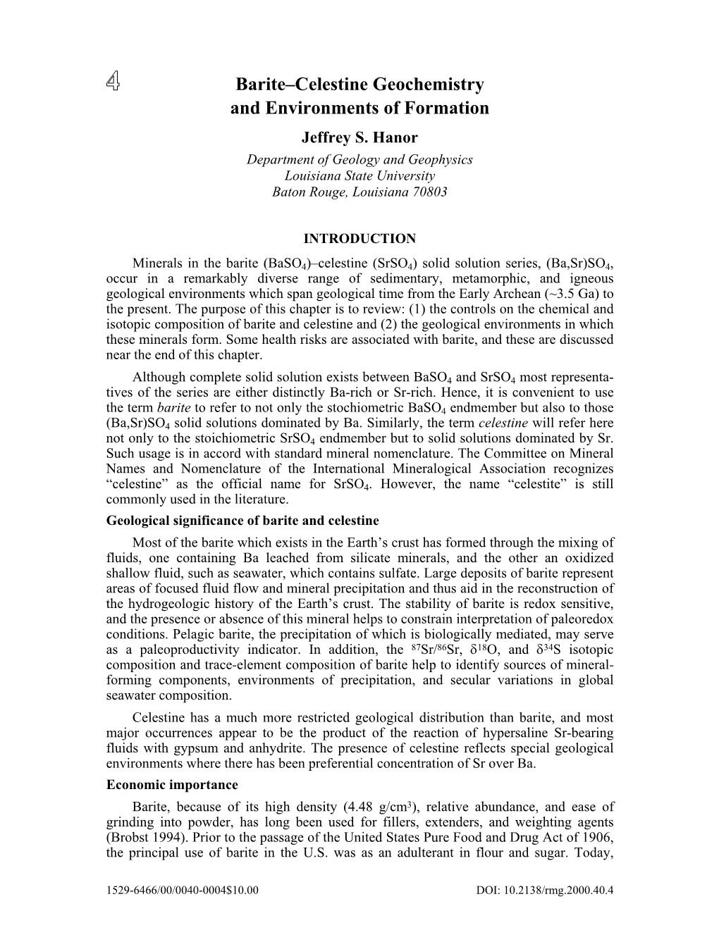 Barite–Celestine Geochemistry and Environments of Formation Jeffrey S