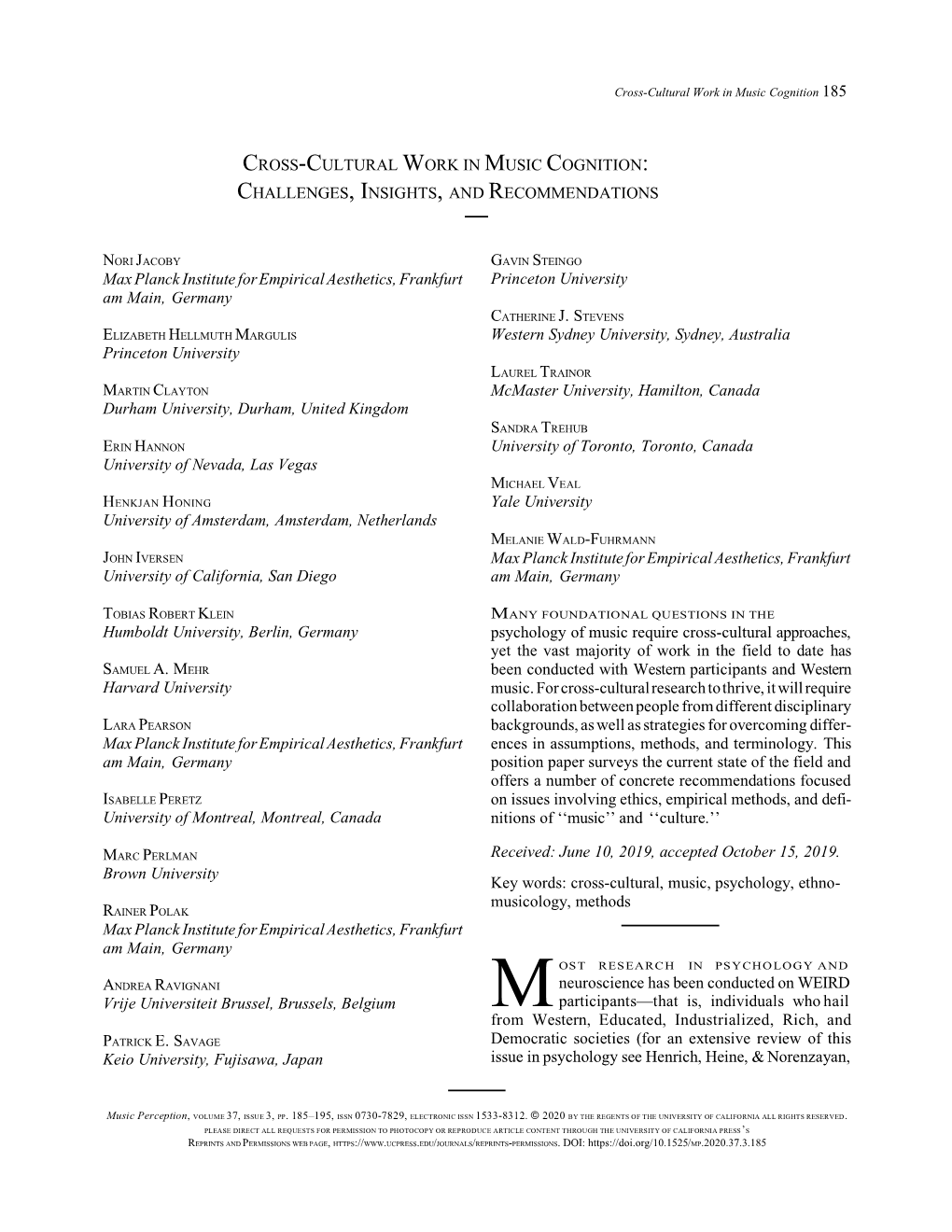 Cross-Cultural Work in Music Cognition 185