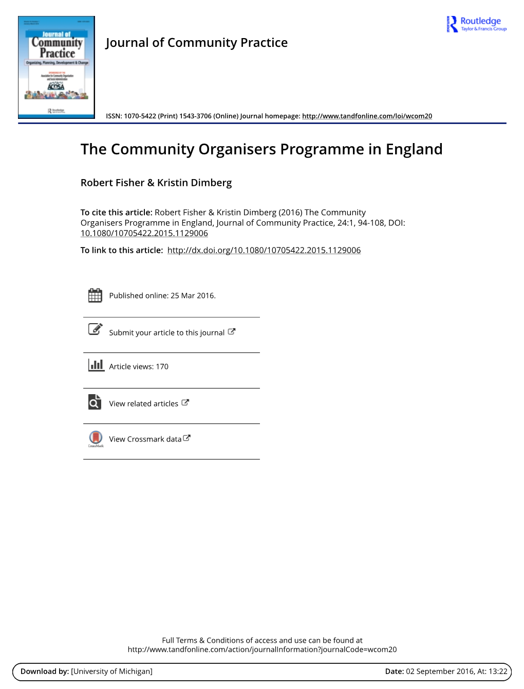 The Community Organisers Programme in England