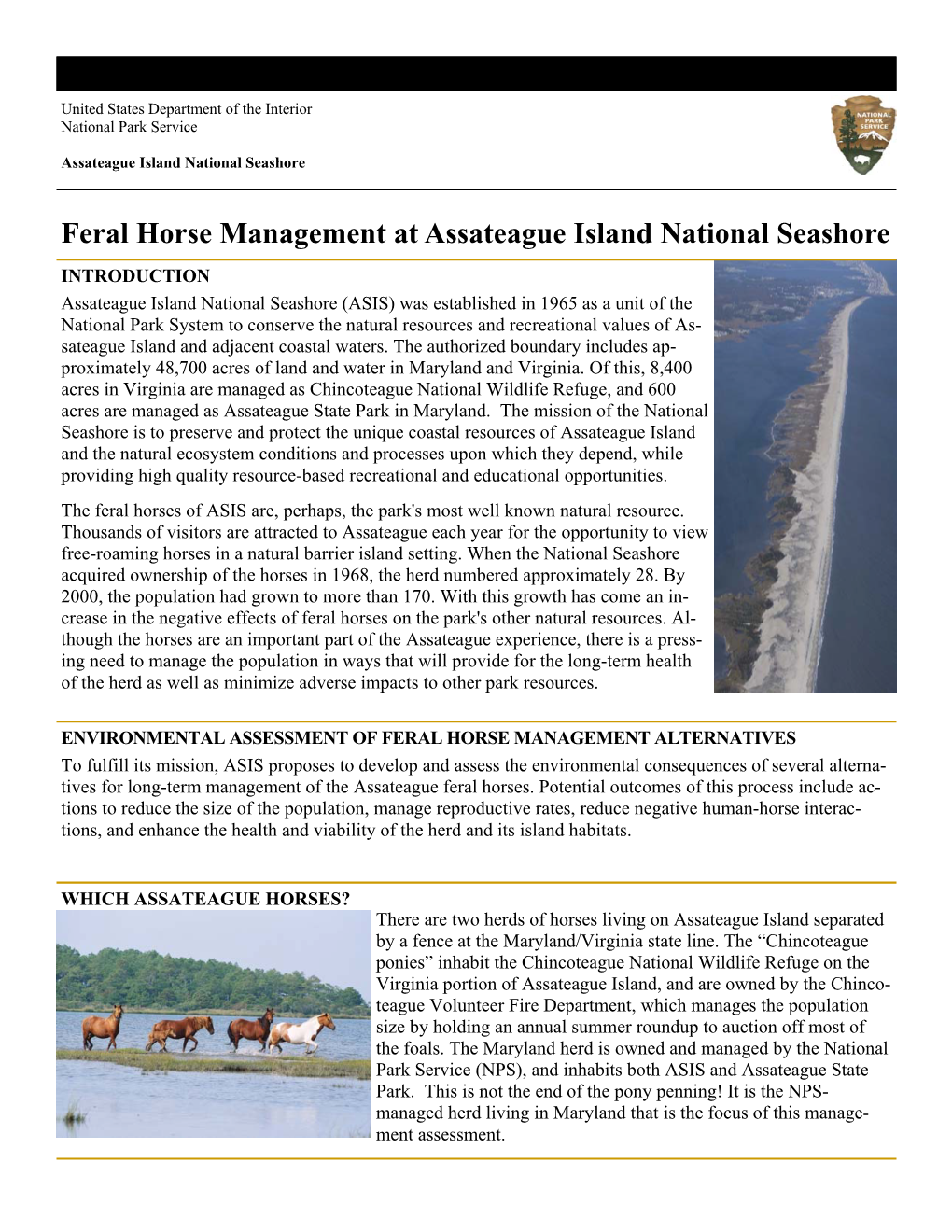 Feral Horse Management at Assateague Island National Seashore