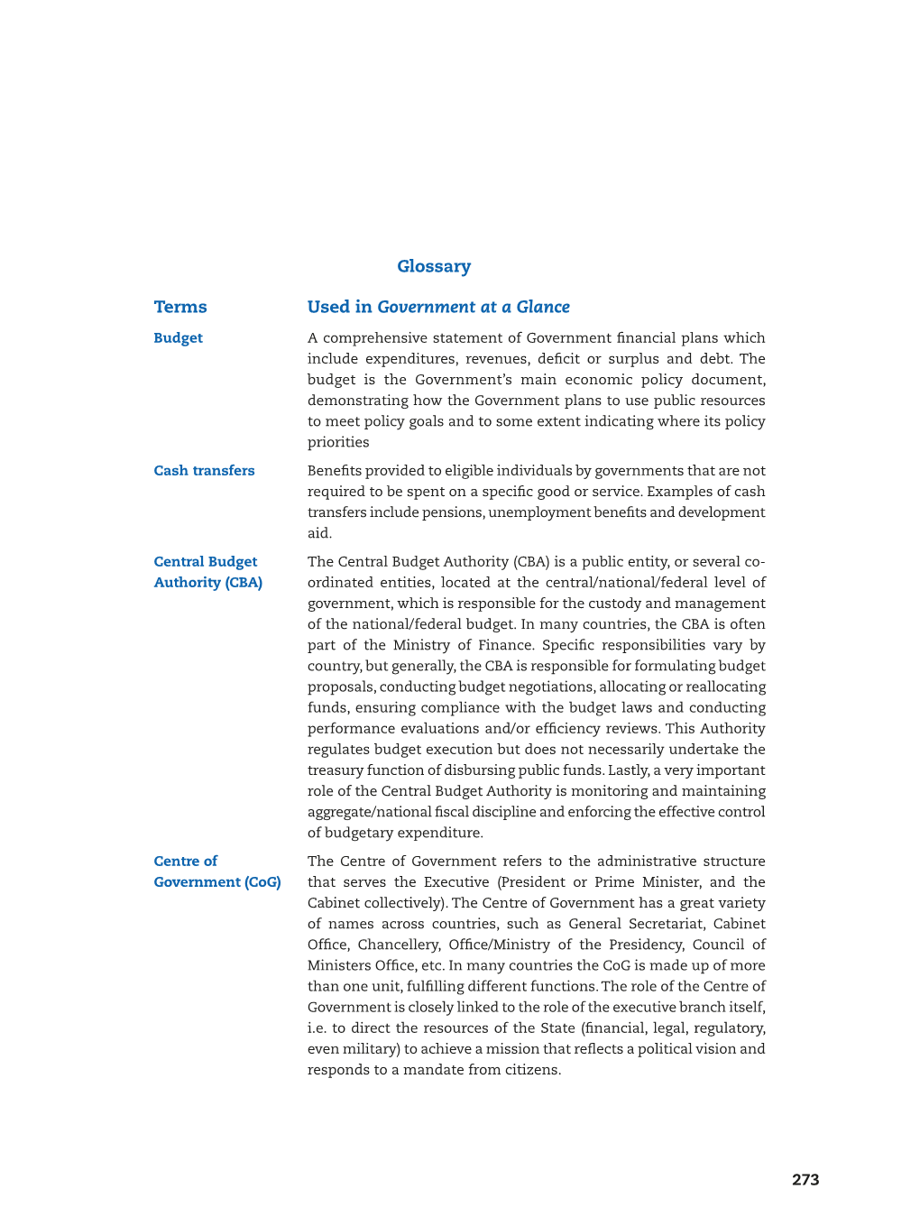 Glossary Terms Used in Government at a Glance