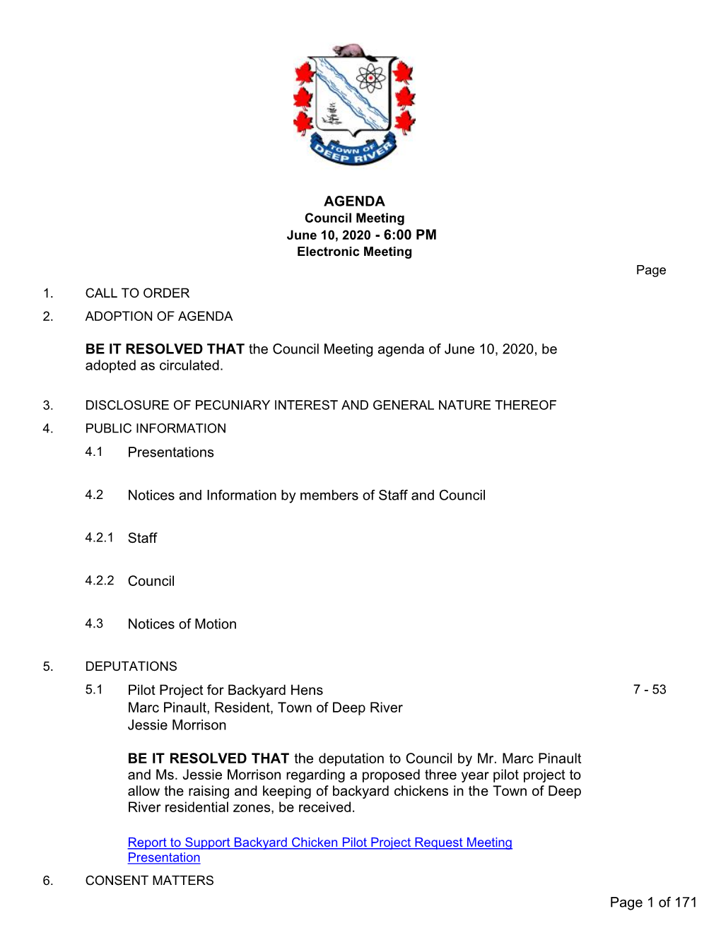 Council Meeting June 10, 2020 - 6:00 PM Electronic Meeting Page