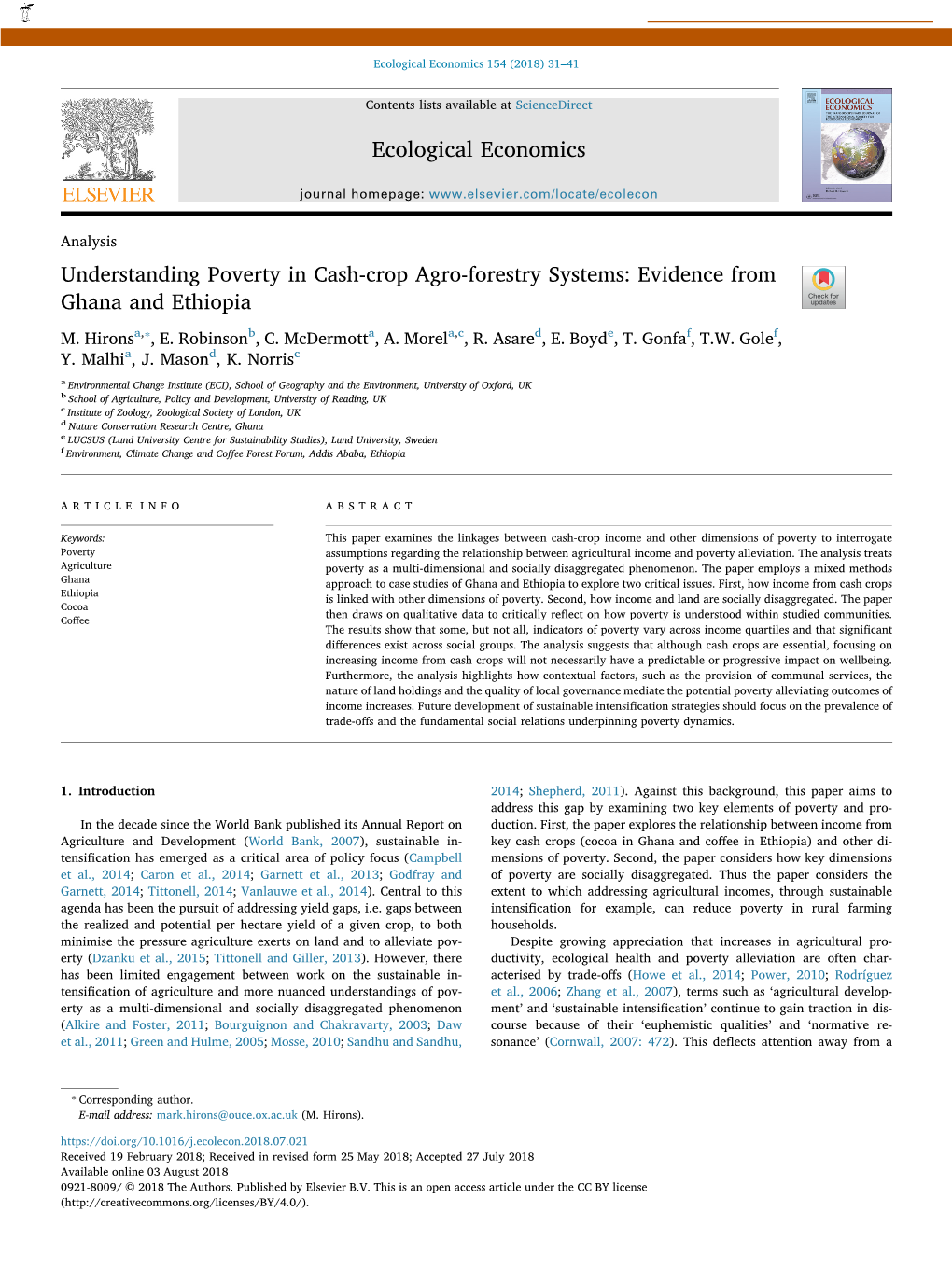 Understanding Poverty in Cash-Crop Agro-Forestry Systems Evidence