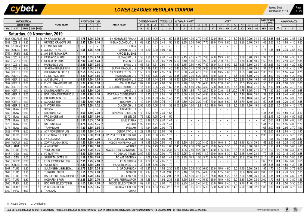 Lower Leagues Regular Coupon 09/11/2019 11:19 1 / 29