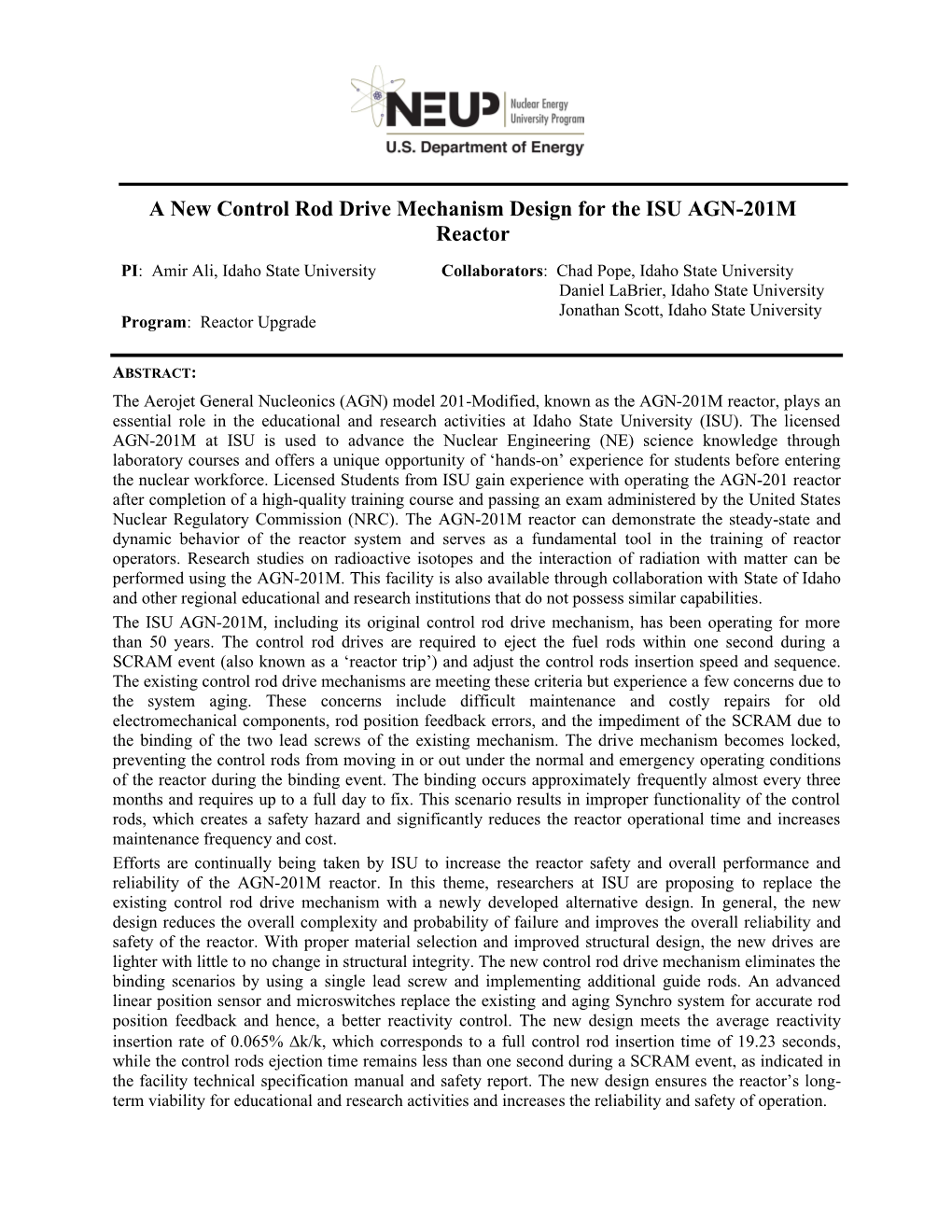 A New Control Rod Drive Mechanism Design for the ISU AGN-201M