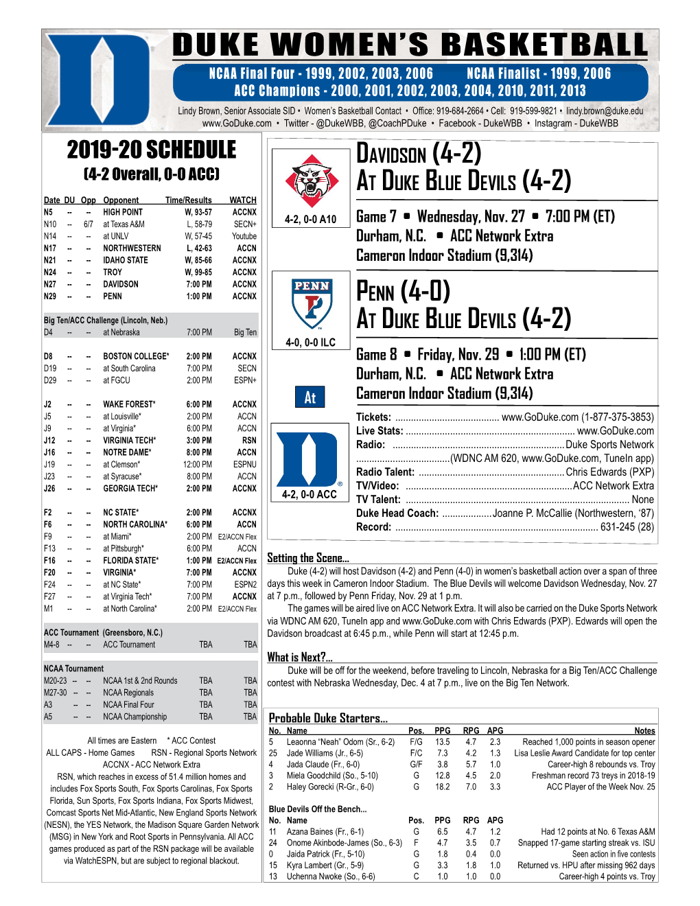 2019-20 WBB Game Notes