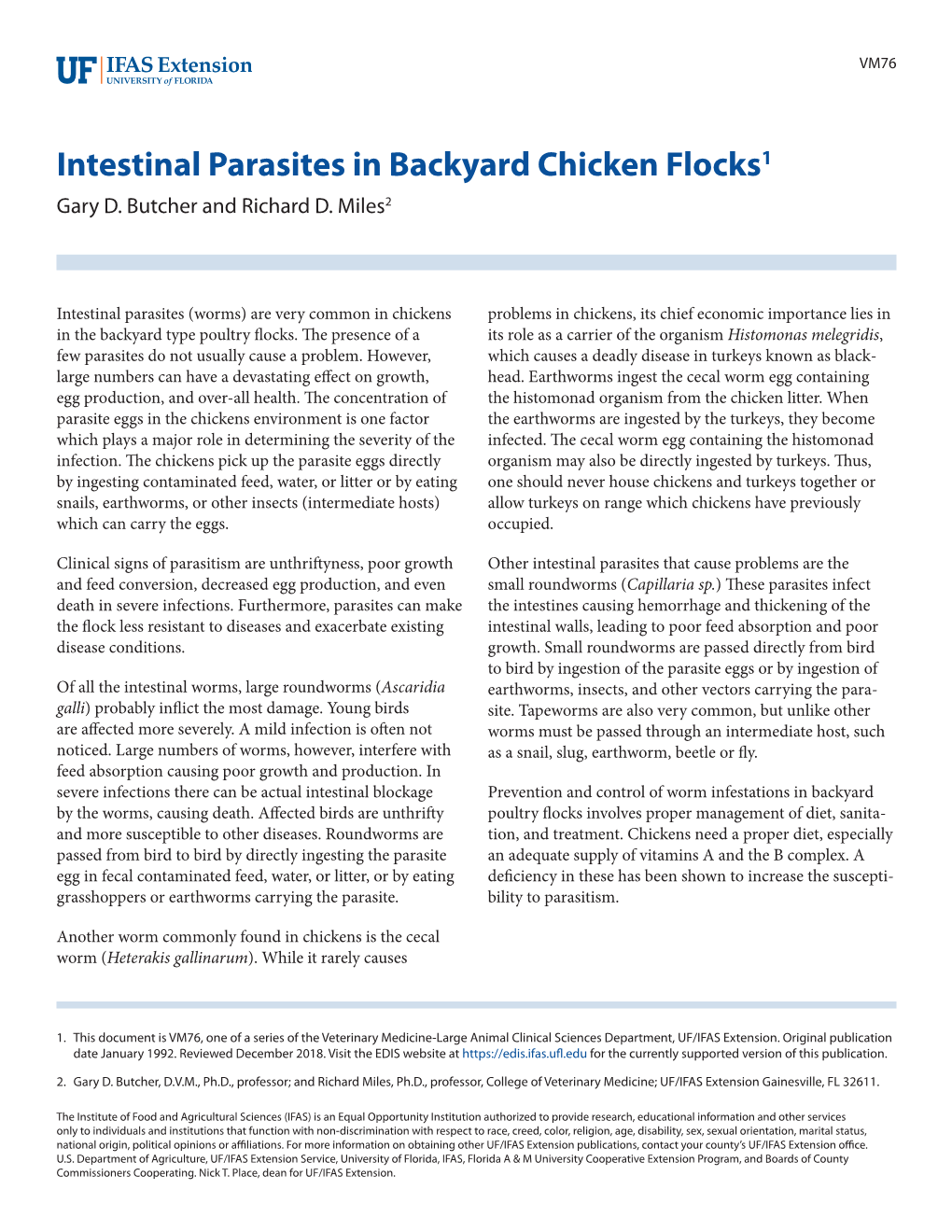 Intestinal Parasites in Backyard Chicken Flocks1 Gary D