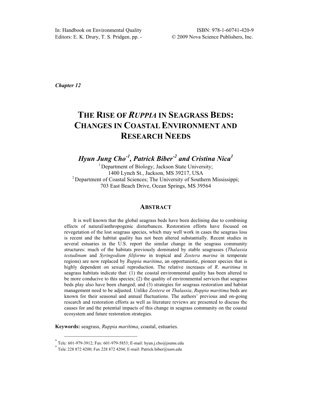 The Rise of Ruppia in Seagrass Beds: Changes in Coastal Environment and Research Needs