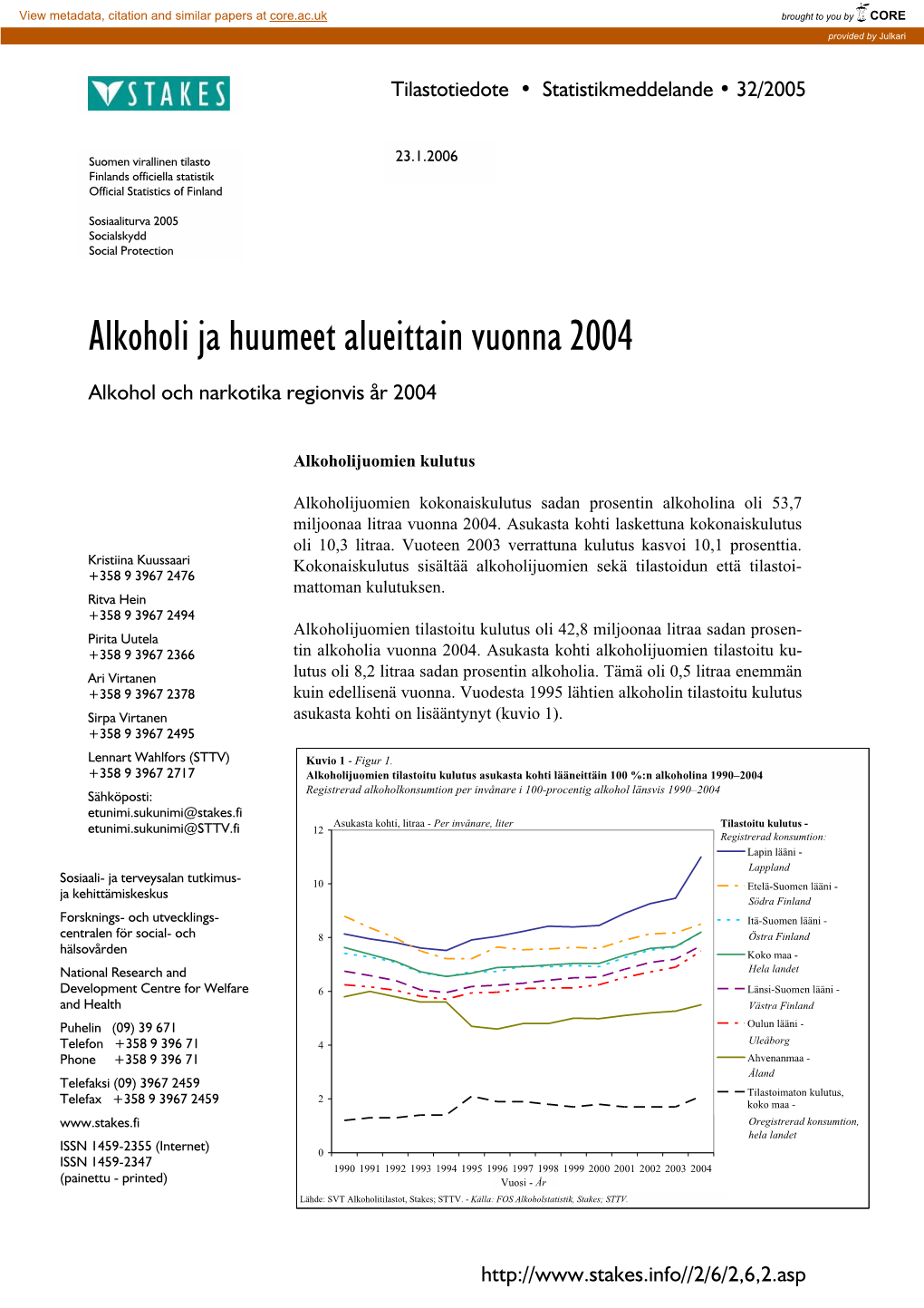 Alkoholi Ja Huumeet Alueittain Vuonna 2004