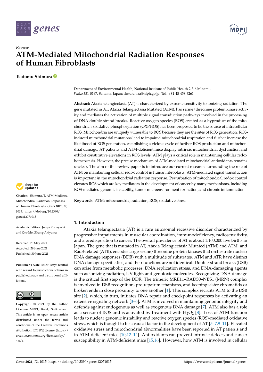 ATM-Mediated Mitochondrial Radiation Responses of Human Fibroblasts