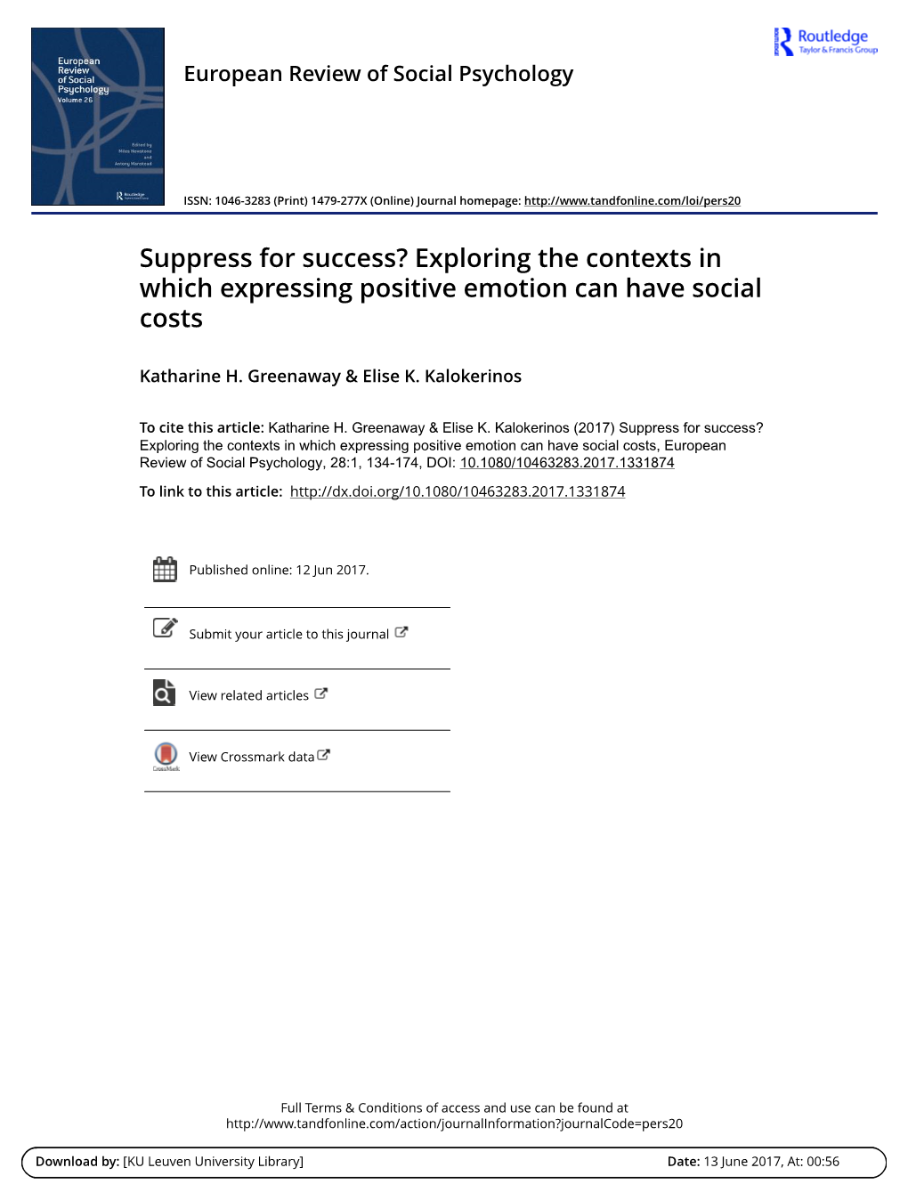 Suppress for Success? Exploring the Contexts in Which Expressing Positive Emotion Can Have Social Costs