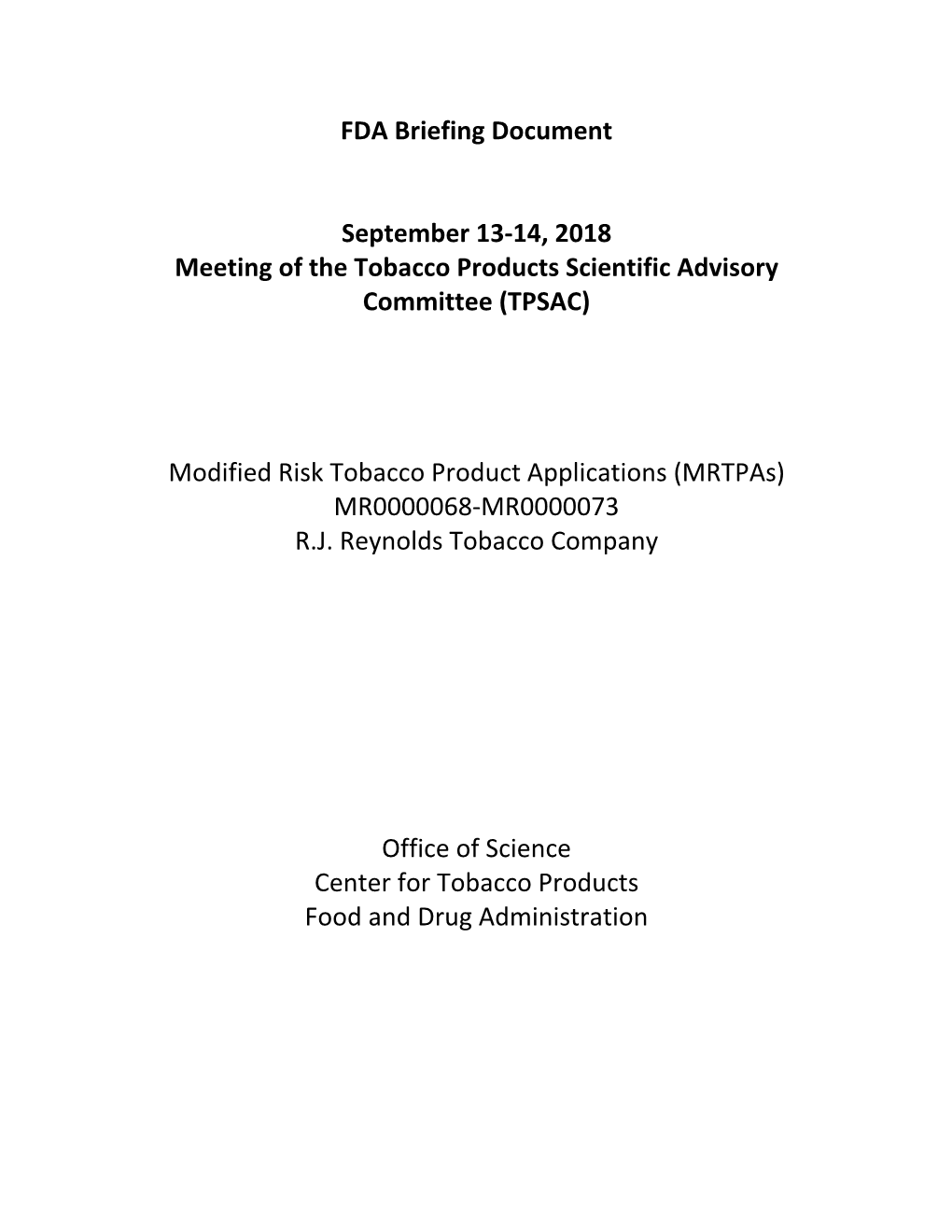 September 13-14, 2018: FDA Briefing Document