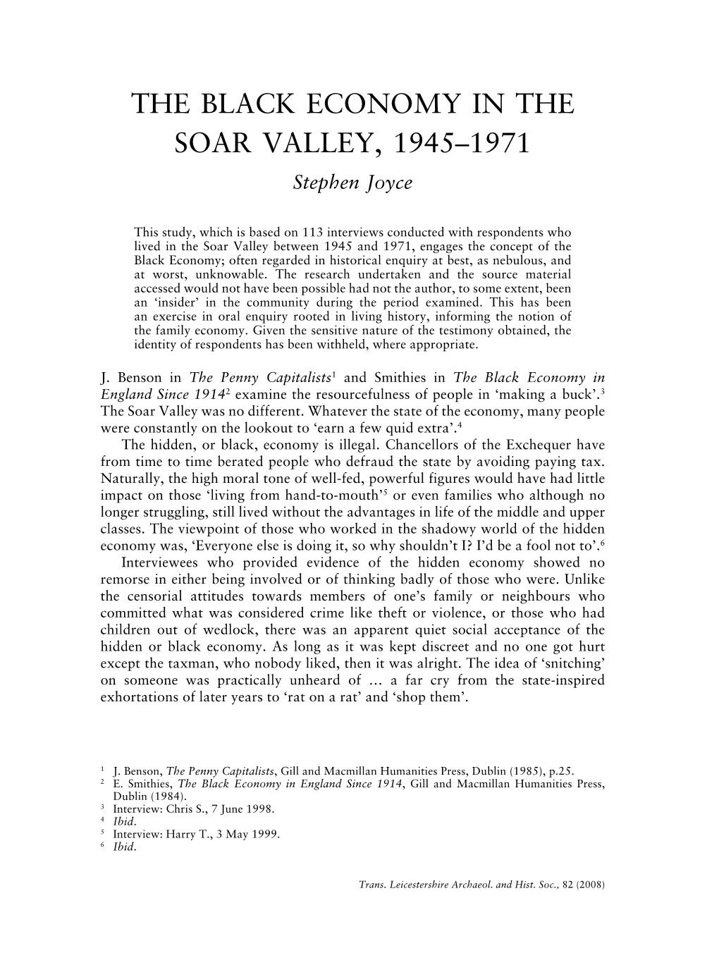 THE BLACK ECONOMY in the SOAR VALLEY, 1945–1971 Stephen Joyce