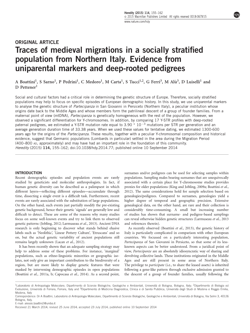 Traces of Medieval Migrations in a Socially Stratified Population From