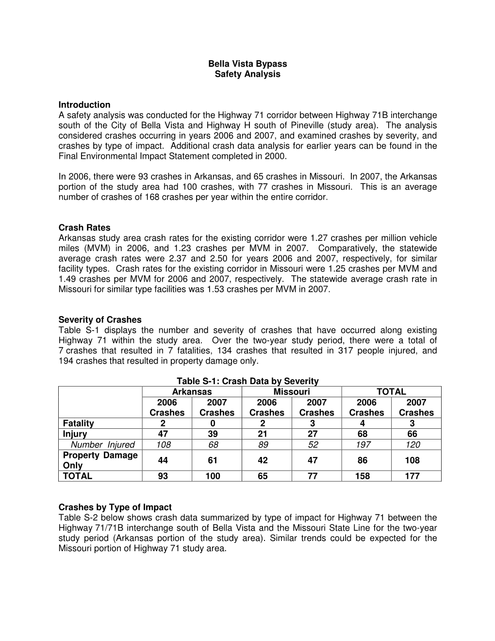 Bella Vista Bypass Safety Analysis Introduction a Safety Analysis