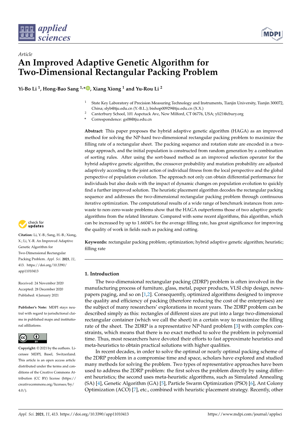 An Improved Adaptive Genetic Algorithm for Two-Dimensional Rectangular Packing Problem