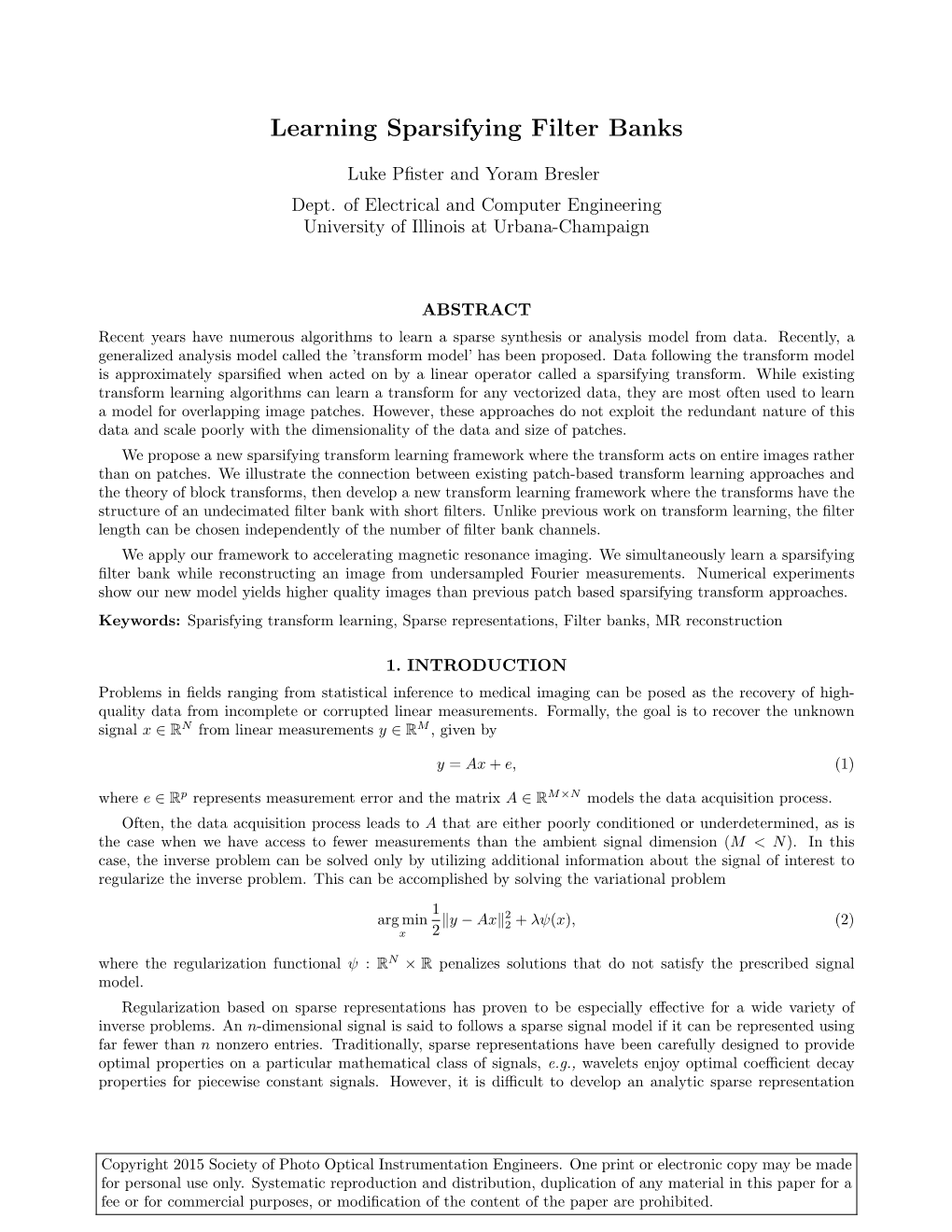 Learning Sparsifying Filter Banks