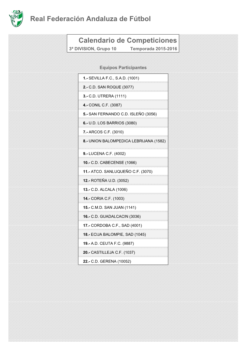 Calendario De Competición