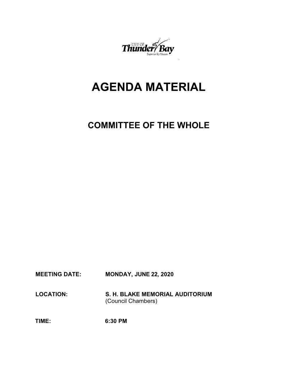 June 22 2020 Committee of the Whole Agenda